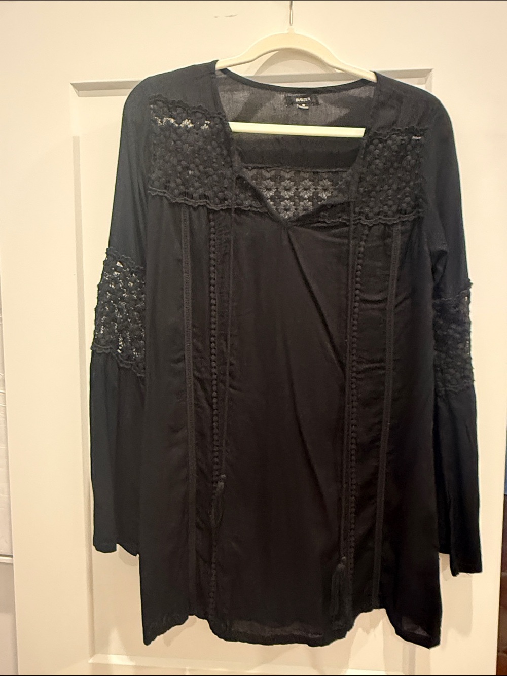 Black Crochet Detail Long Sleeve Tunic